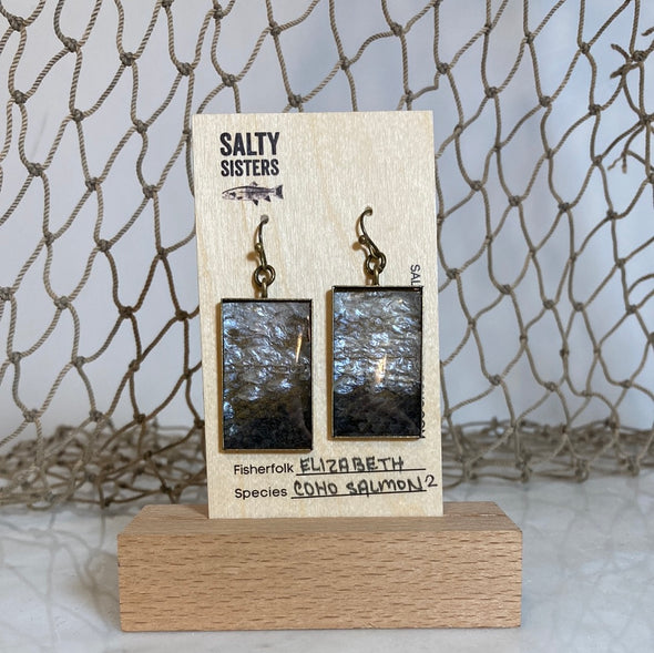 Rectangle Mixed Metal Cured Fish Skin Earrings