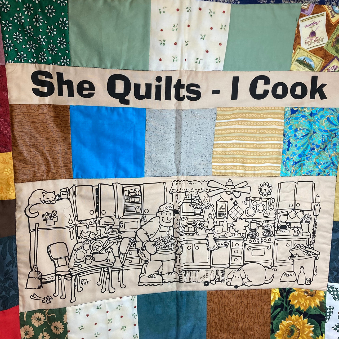 Quilted "She Quilts - I Cook" Wall Hanging