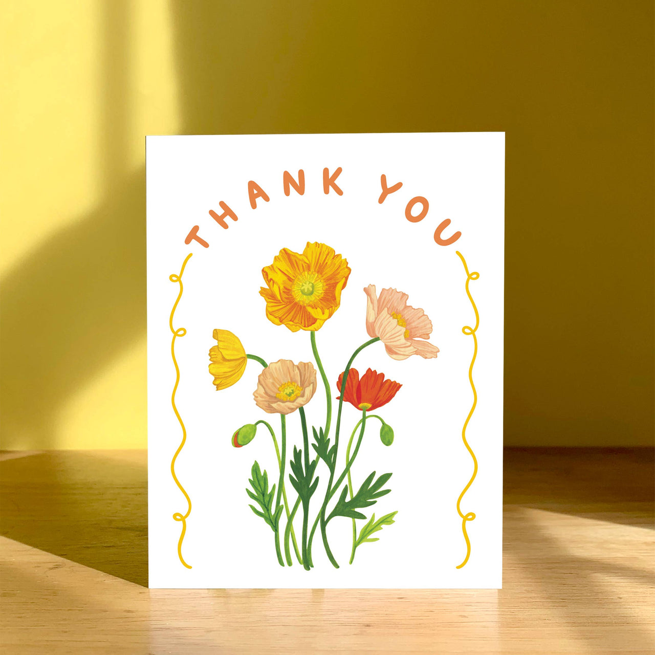 Poppies Pink and Orange Flowers Thank You Card