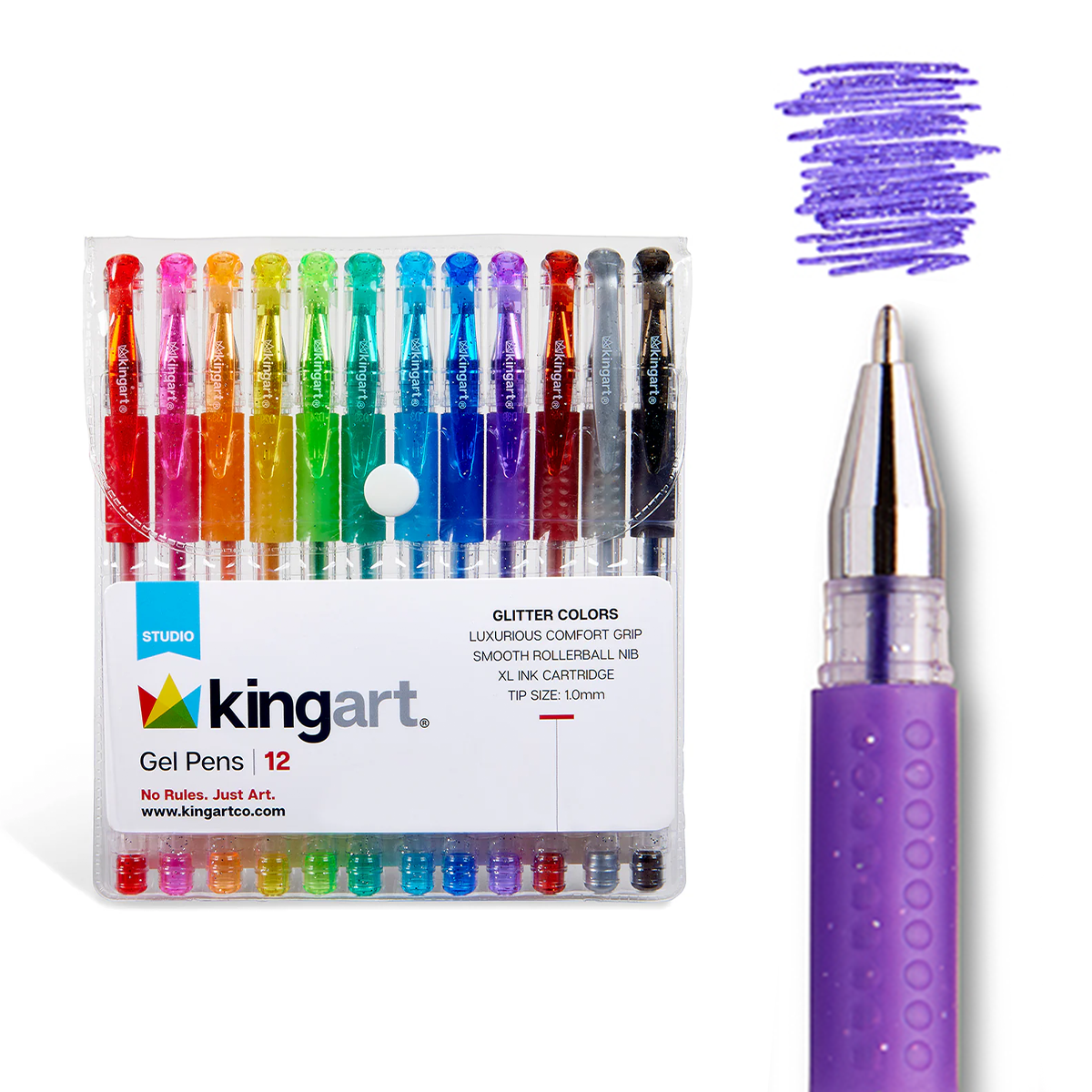 Gel Pens - Comfort Grip - 12 Glitter Colors