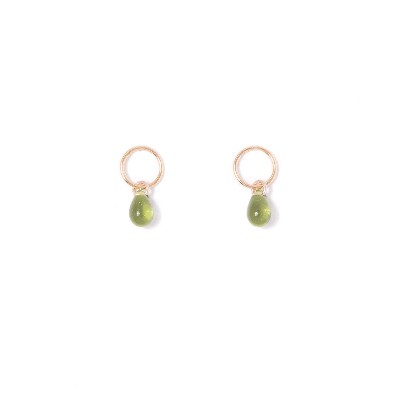Olive Glass Teardrop Stud Earrings- Gold Fill