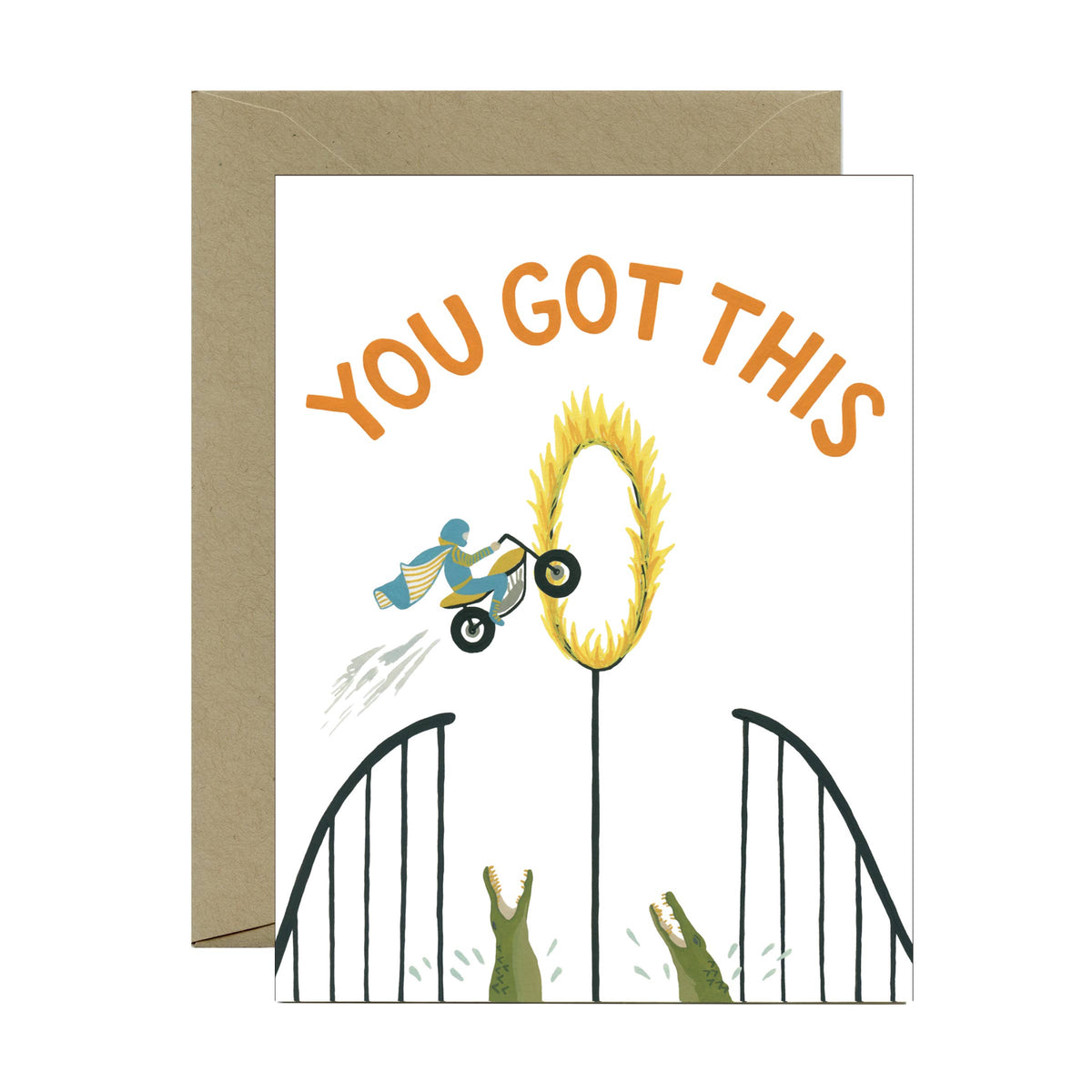 You Got This Daredevil Motorcycle, Ring of Fire and Crocodiles Encouragement Card