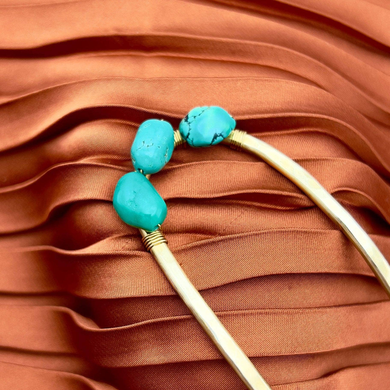Turquoise Hair Fork: Gold