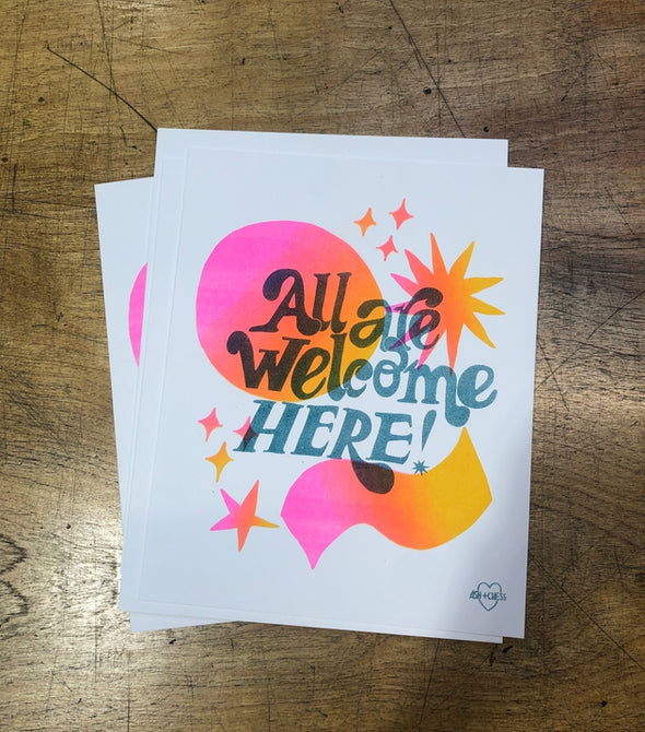 All Are Welcome Here Risograph Print 8x10
