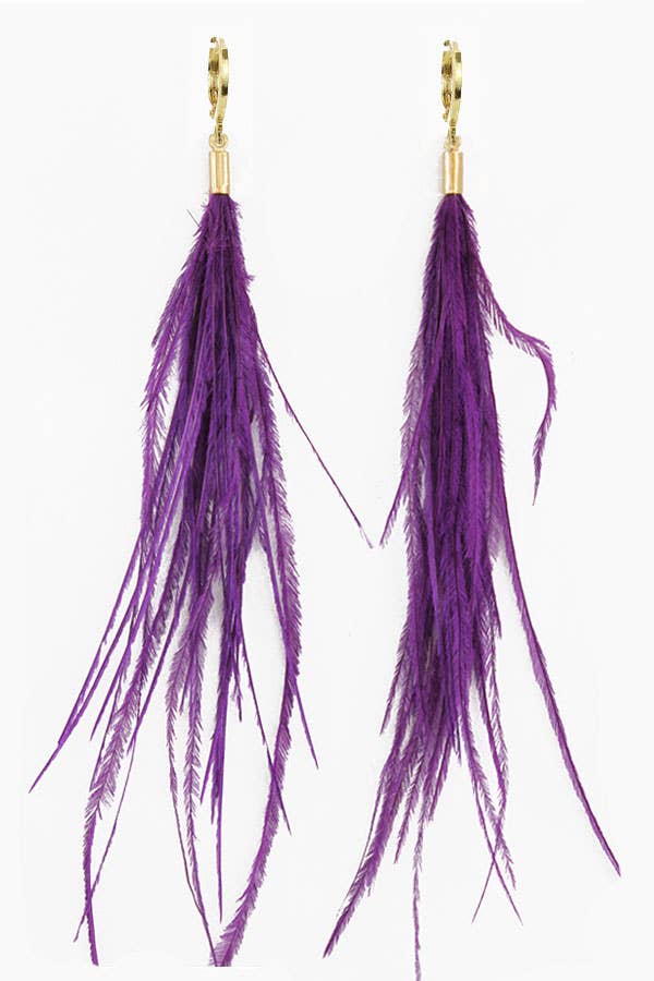 Ostrich Feather Earring Plum