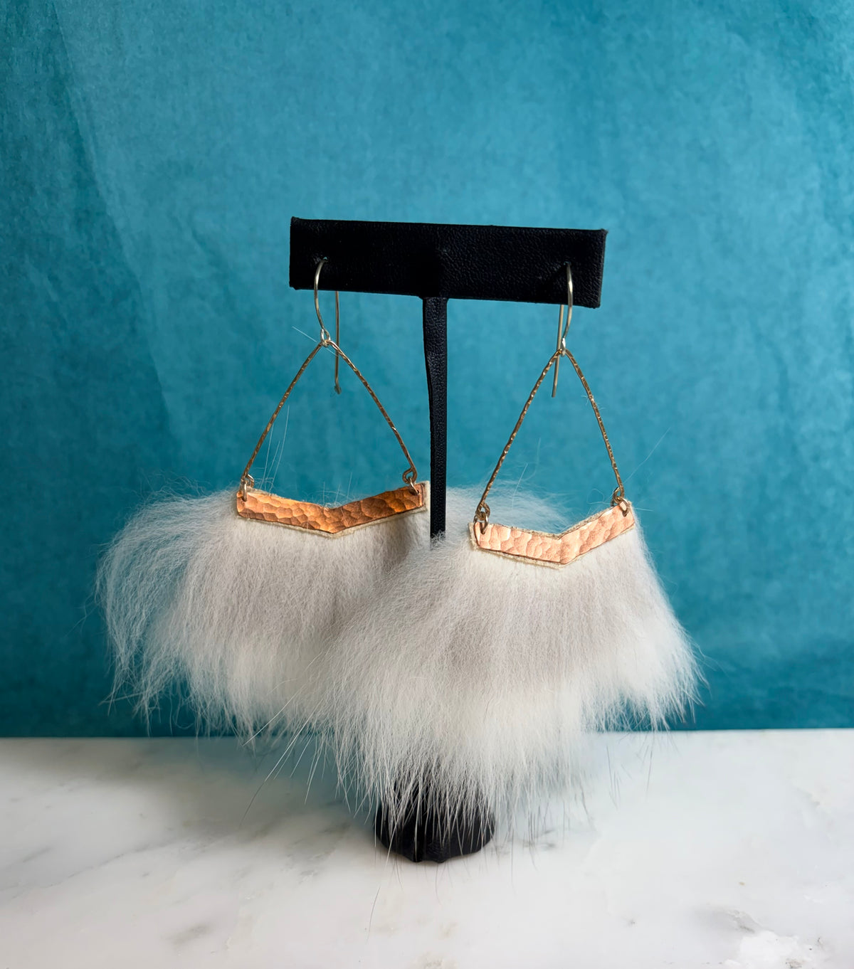 Large Reverse Wide V Arctic Fox Earrings