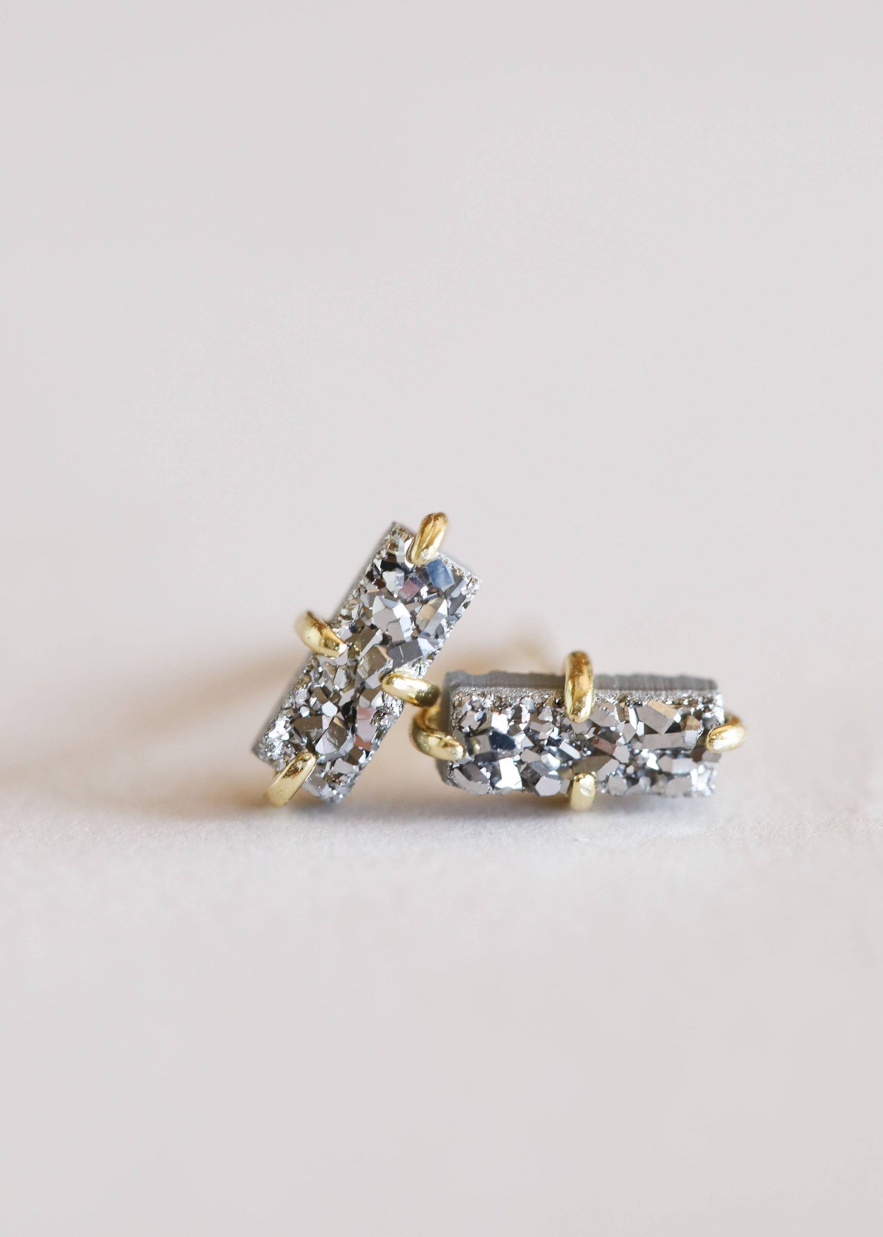 Druzy Bar - Silver - Gold Earrings