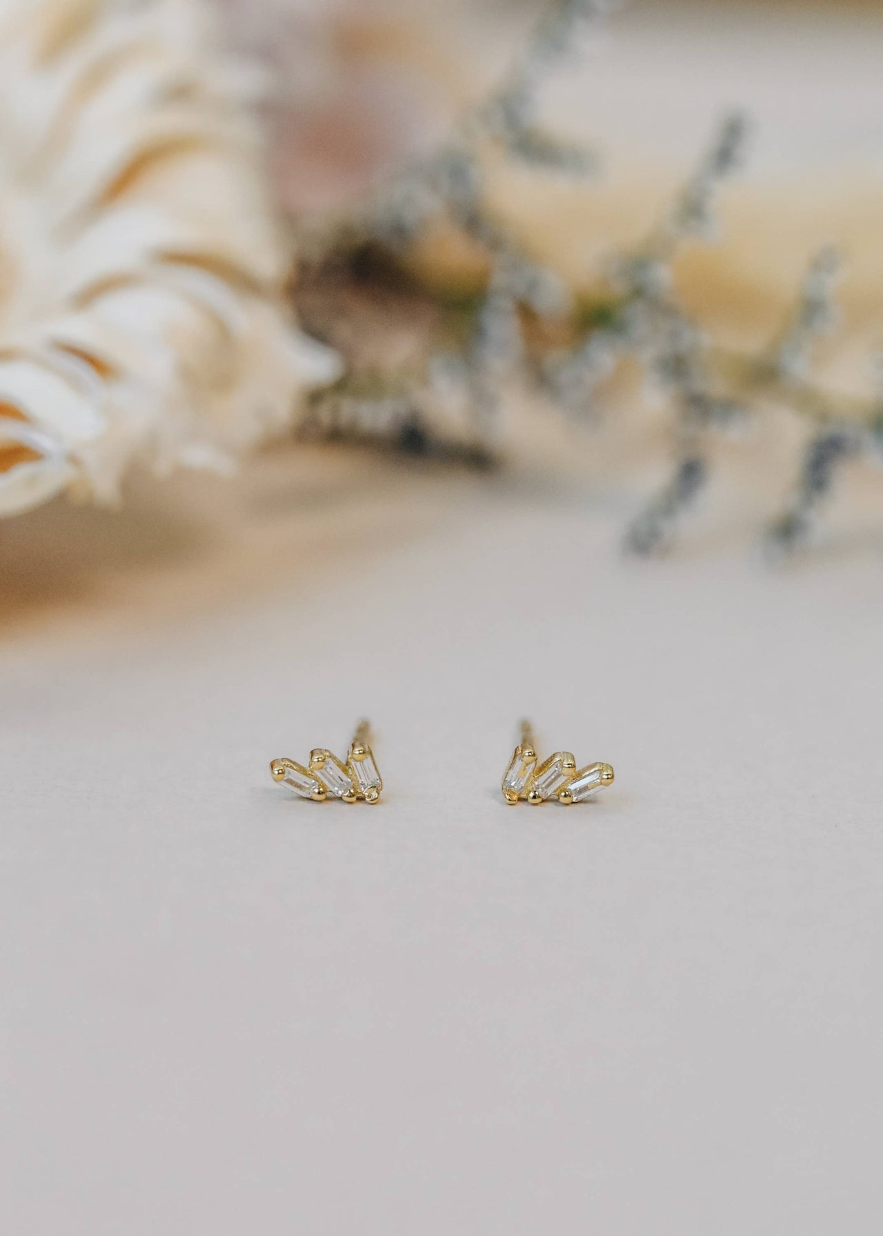 Offset Trio - White CZ - Gold Earrings
