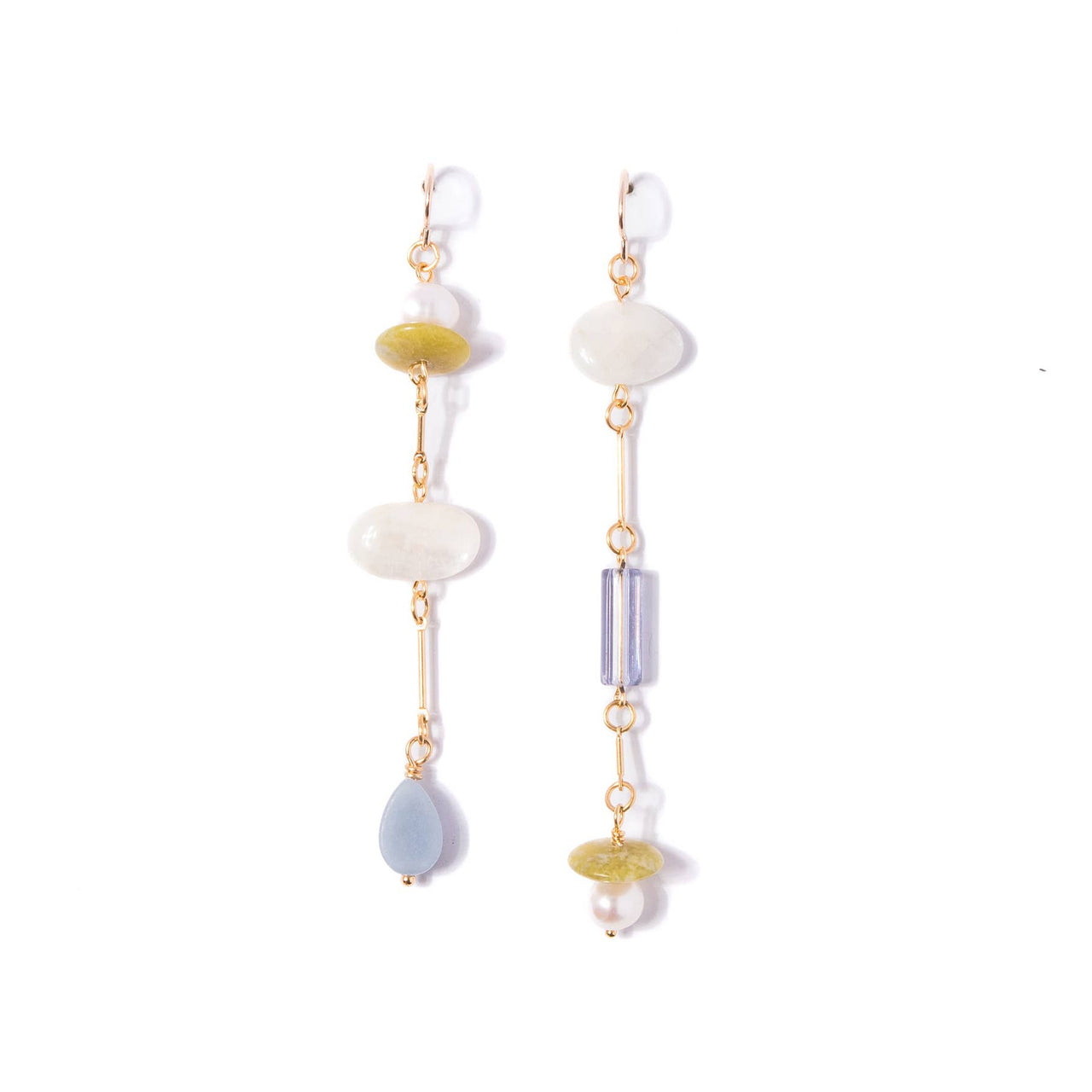 Moonstone, Angelite, and Serpentine Composition Earrings