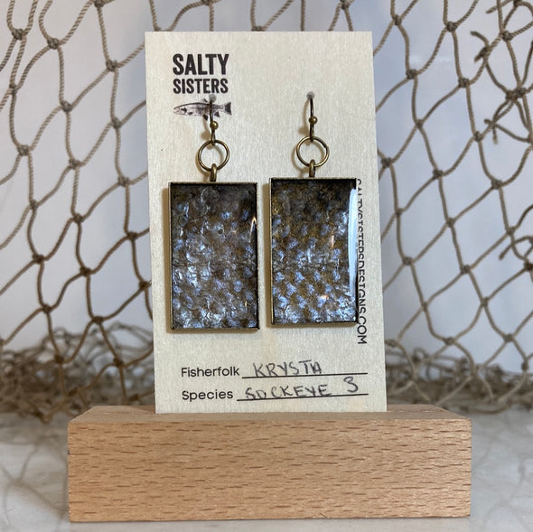 Rectangle Mixed Metal Cured Fish Skin Earrings