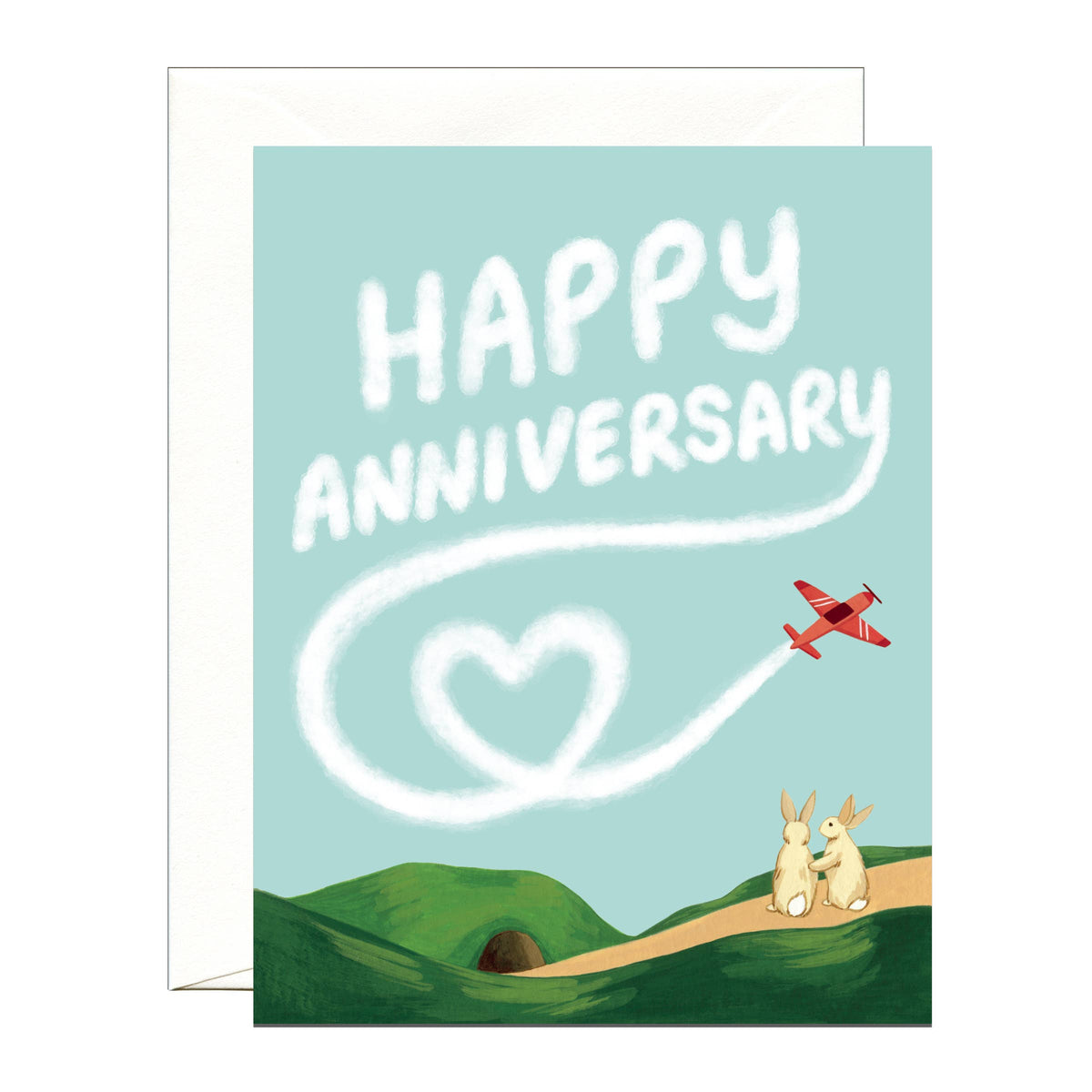Skywriting Airplane with Bunnies Anniversary Card