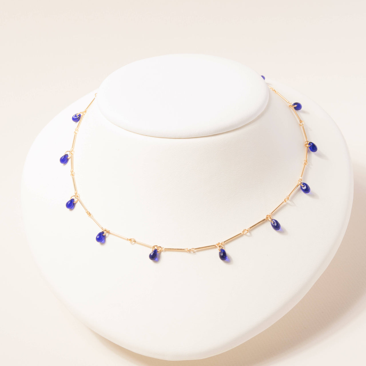 Teardrop Fringe Necklace in Cobalt Glass