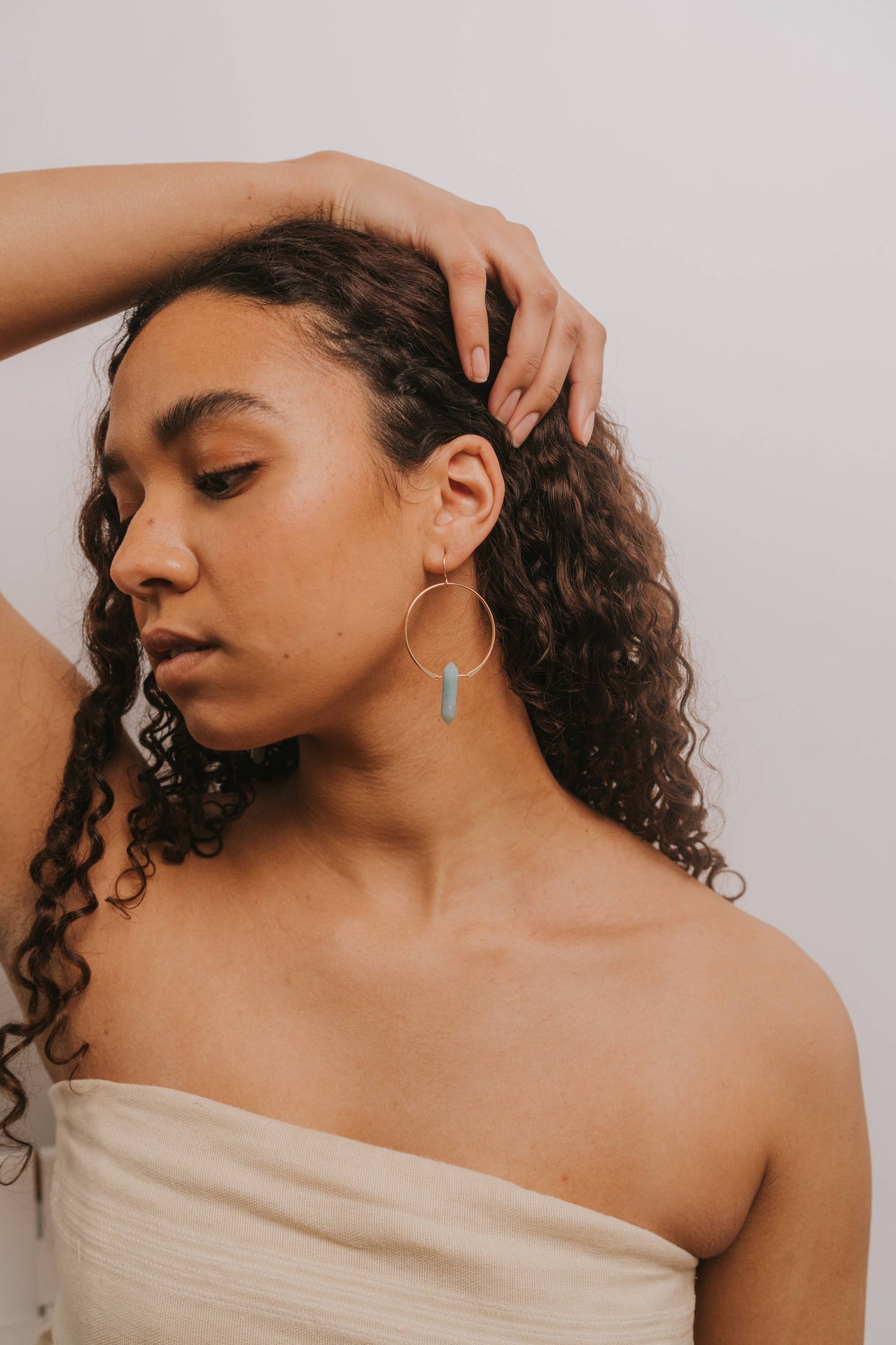 Amazonite Gold Hoops Earrings