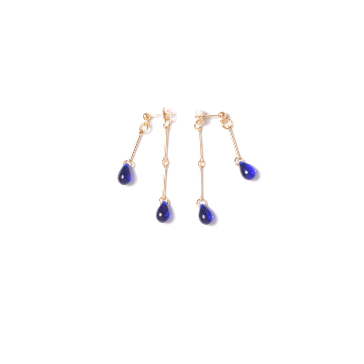 Cobalt Glass Double Drop Earrings