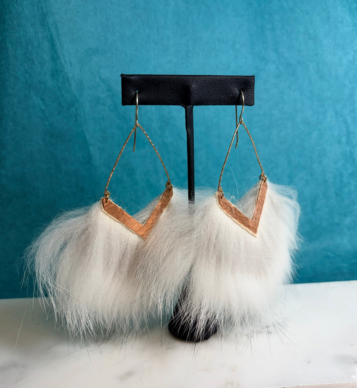 Large Reverse Deep V Arctic Fox Earrings