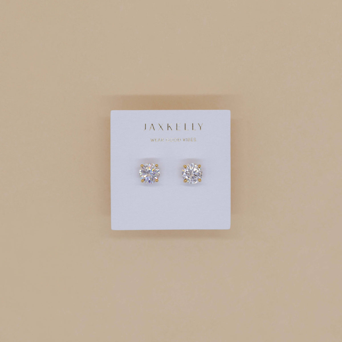 Round CZ - Clear - Gold Earrings