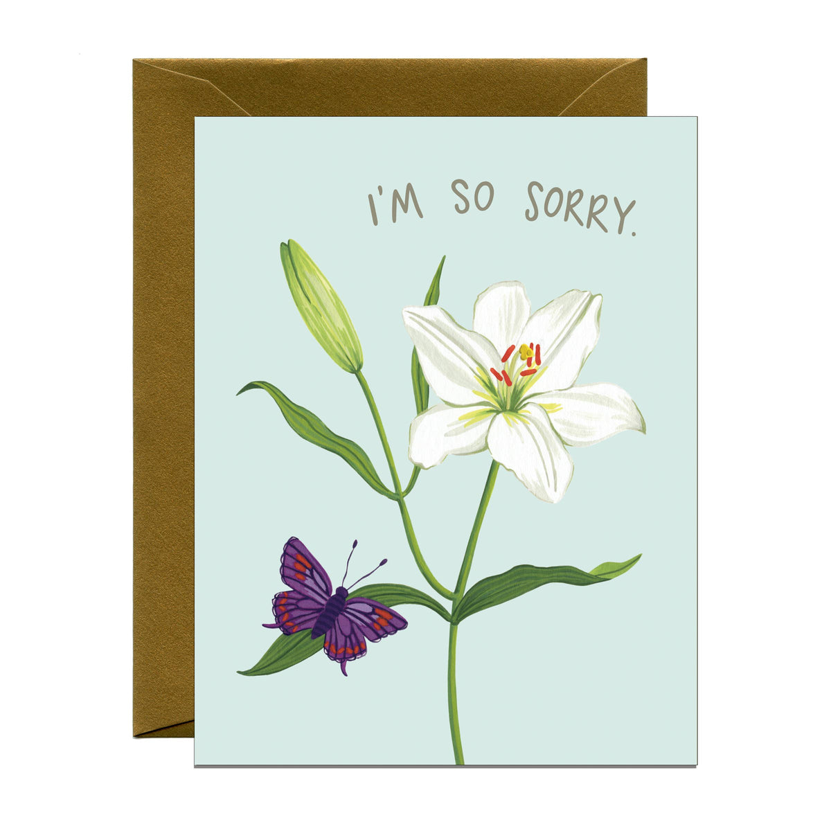 Lily and Butterfly I'm Sorry Sympathy Card