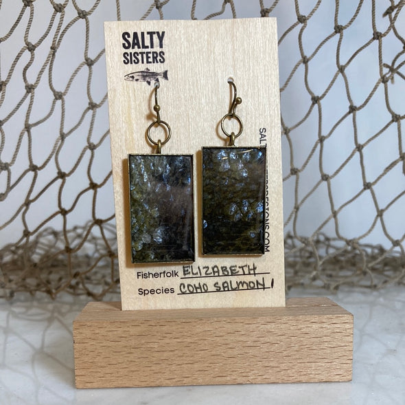 Rectangle Mixed Metal Cured Fish Skin Earrings