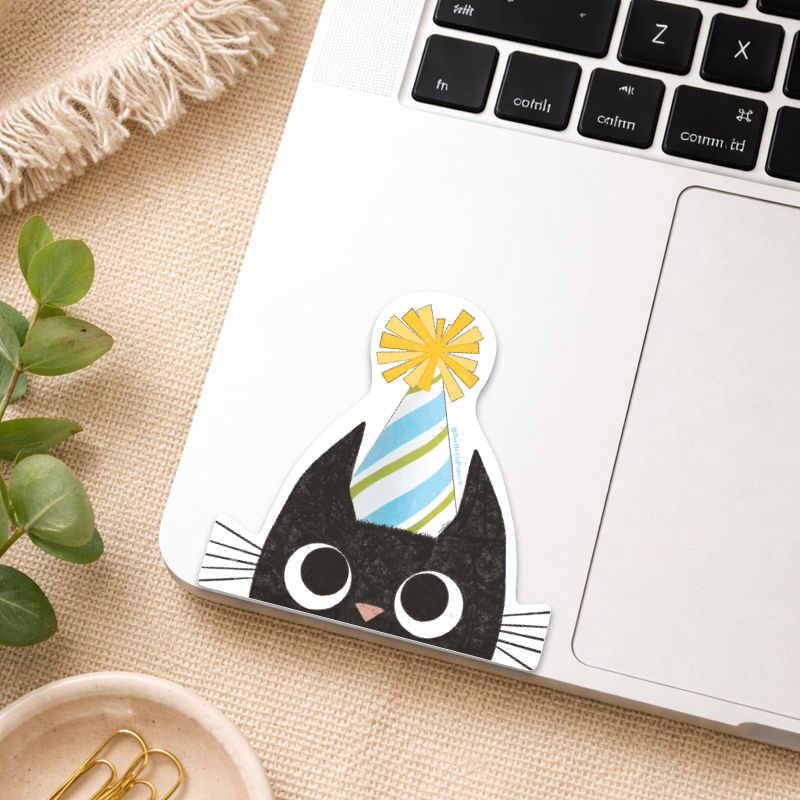 Cute Party Cat | Birthday Cat Celebration Vinyl Sticker