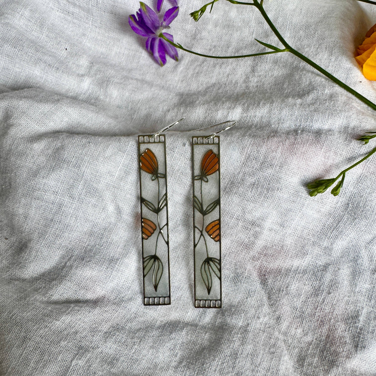 Honeysuckle // Stained Glass Resin Earrings