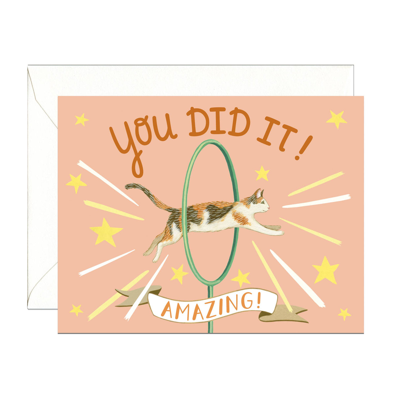 Cat Jumping Through Hoop Congratulations Card