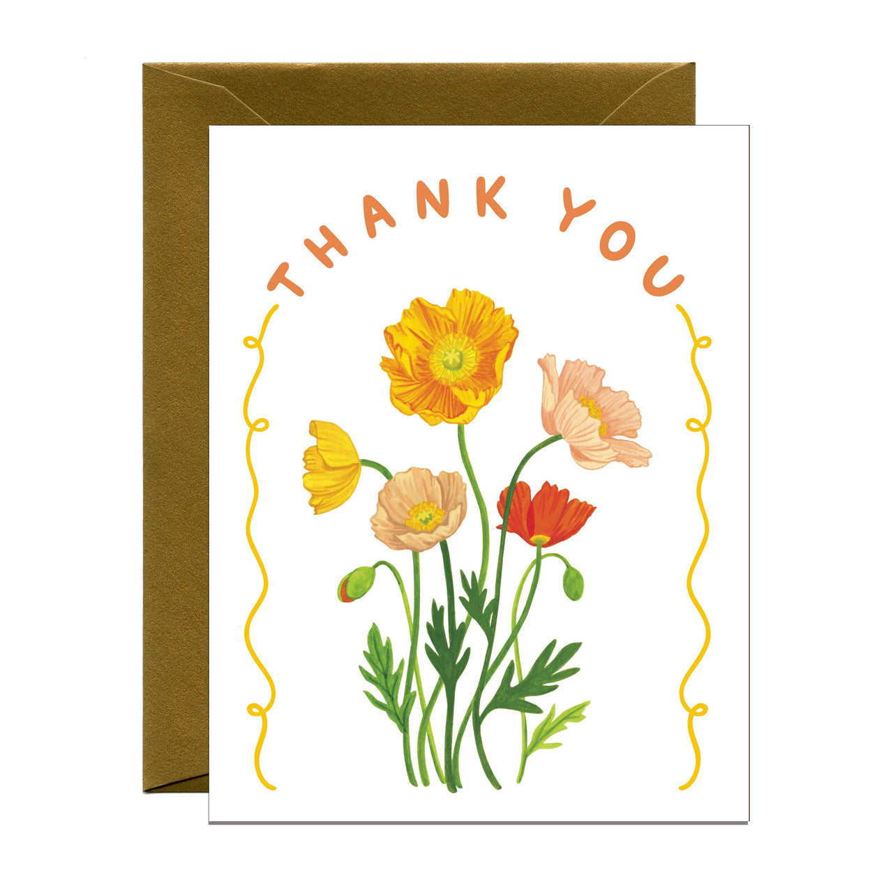 Poppies Pink and Orange Flowers Thank You Card