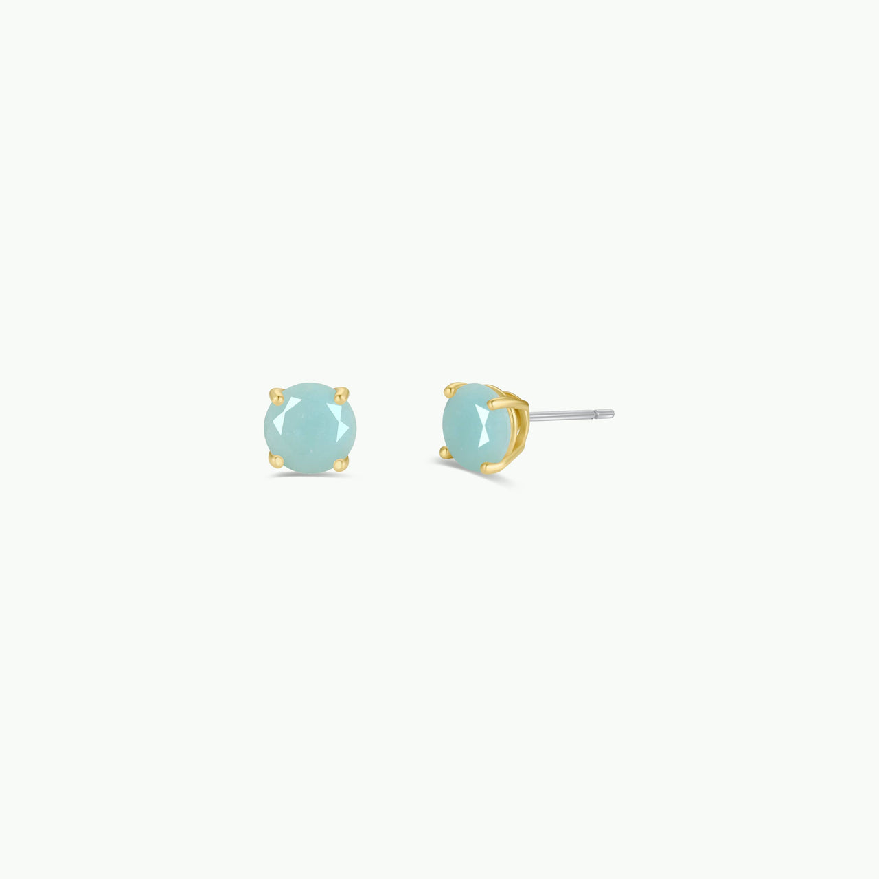 Round - Amazonite Gemstone - Gold Earrings