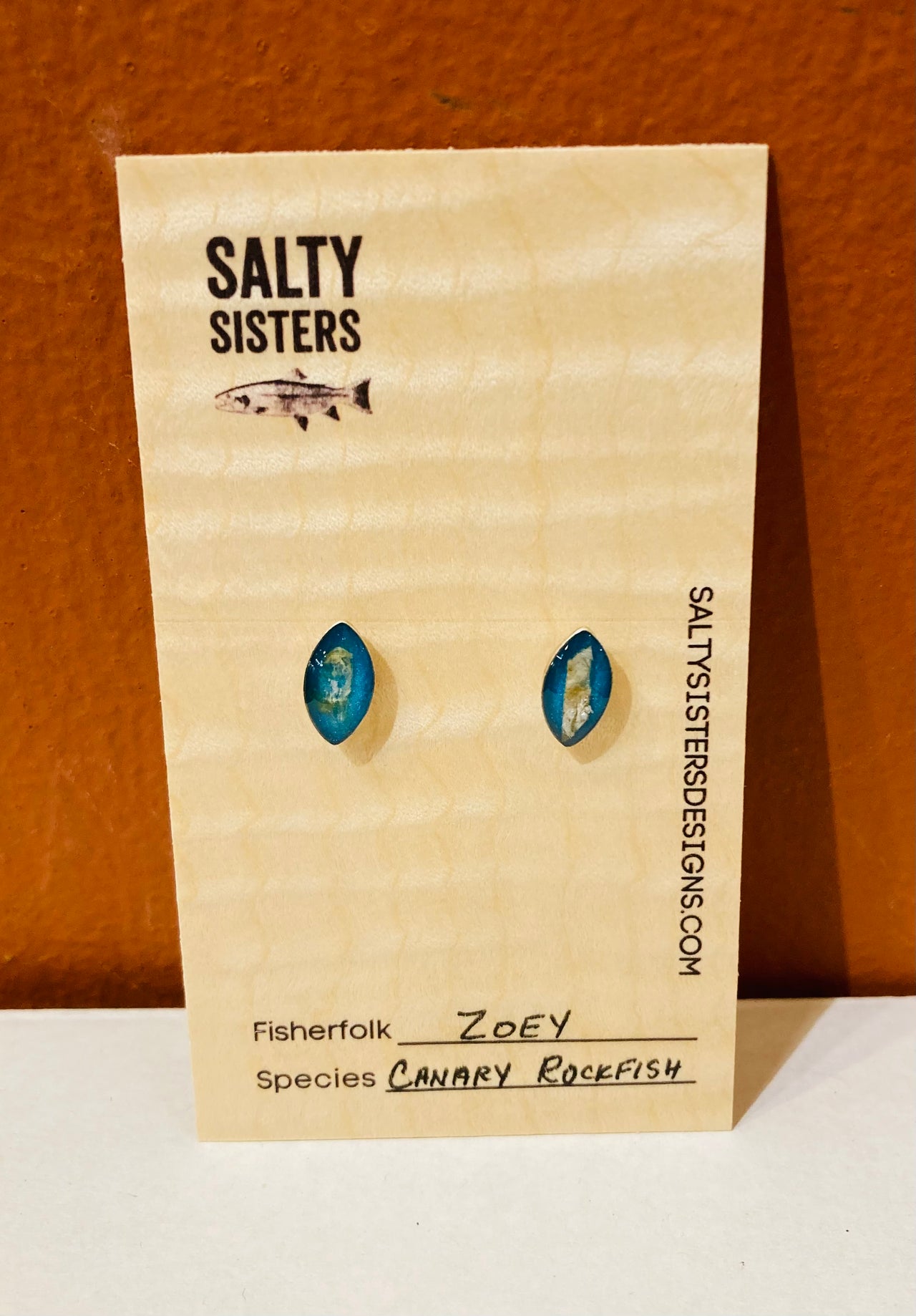 Navette Studs with Cured Fish Skin