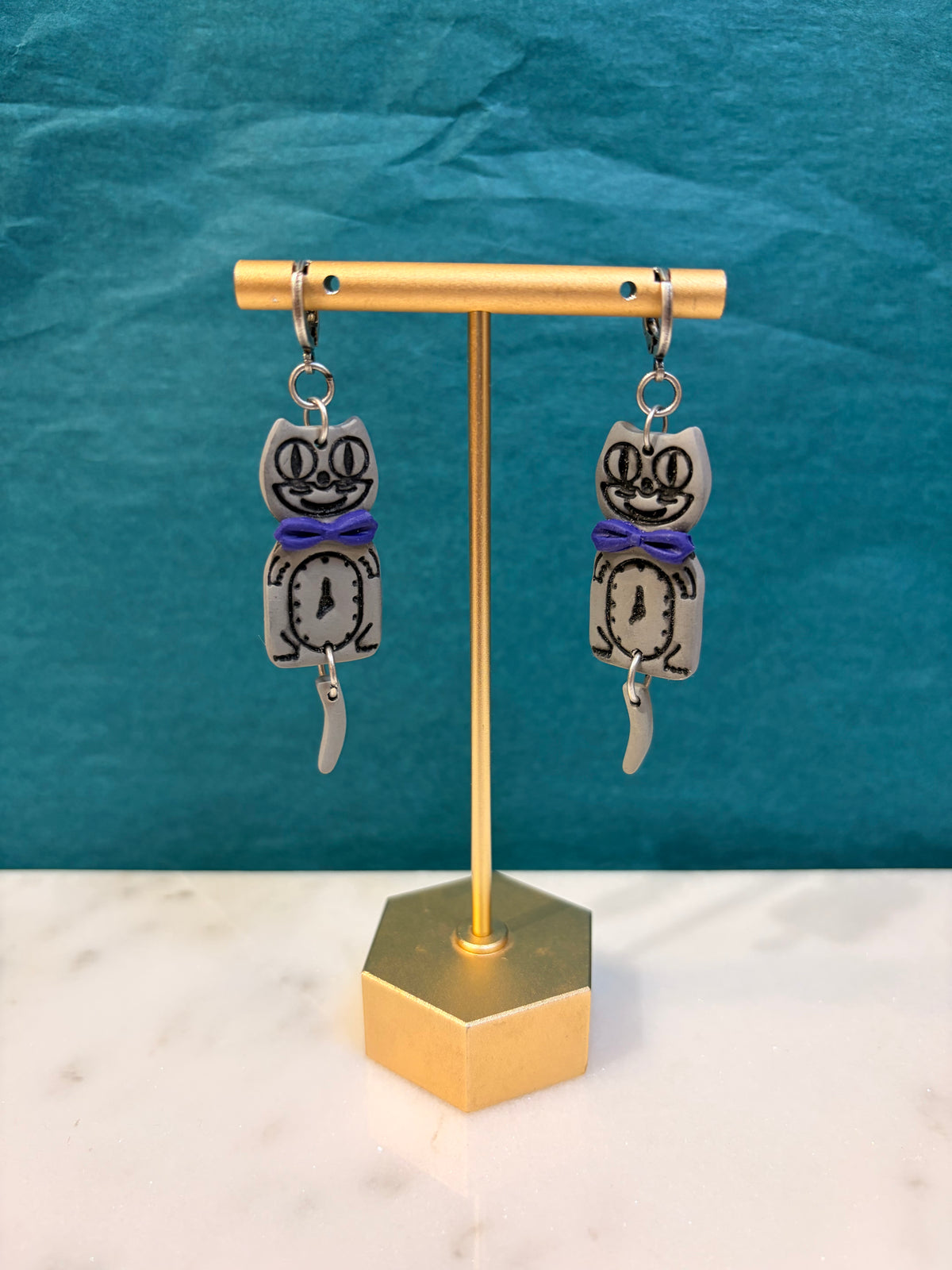 Kitty Clock Dangle Earrings