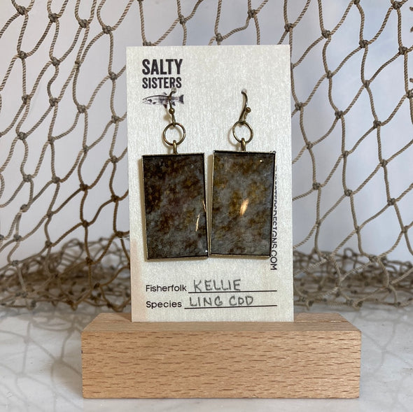 Rectangle Mixed Metal Cured Fish Skin Earrings