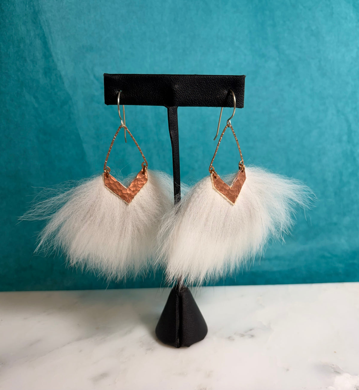 Mini Reverse Deep V Arctic Fox Fur Earring
