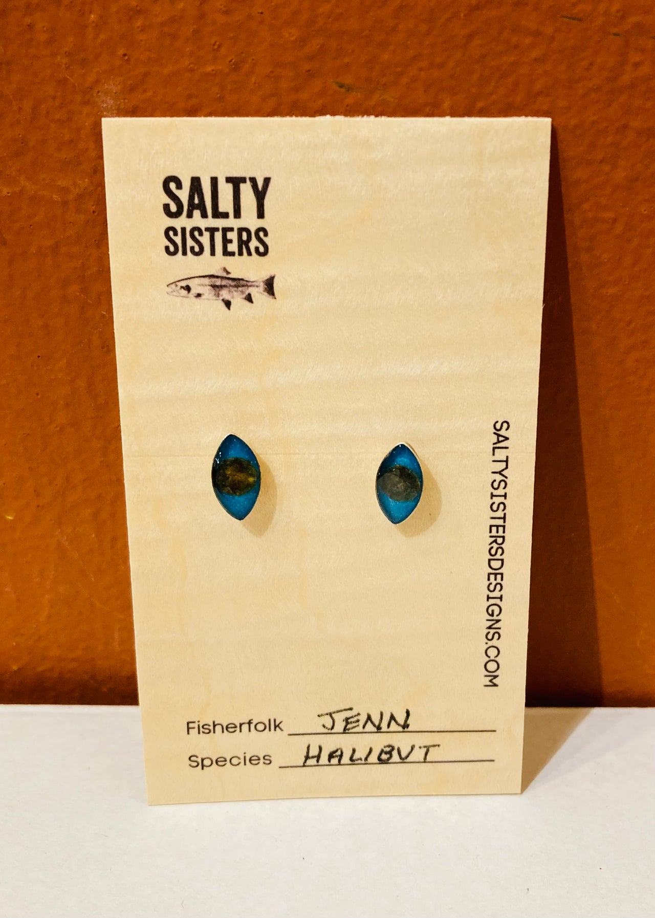 Navette Studs with Cured Fish Skin