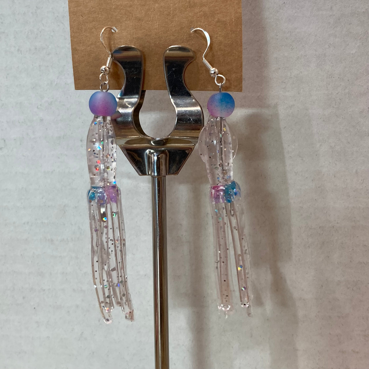 Squid Earrings - Clear Glitter