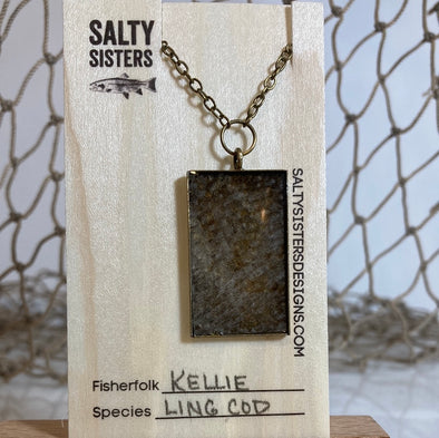 Rectangle Mixed Metal Cured Fish Skin Necklace