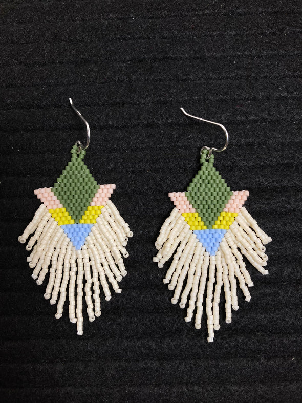 Desert Flower Earrings - Green/Beige/Silver