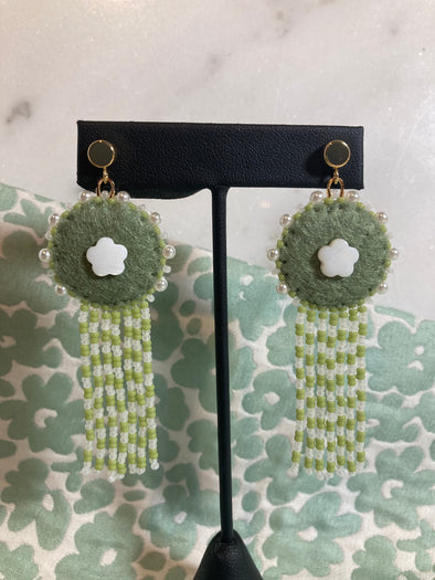 Large Wool Earrings - Green