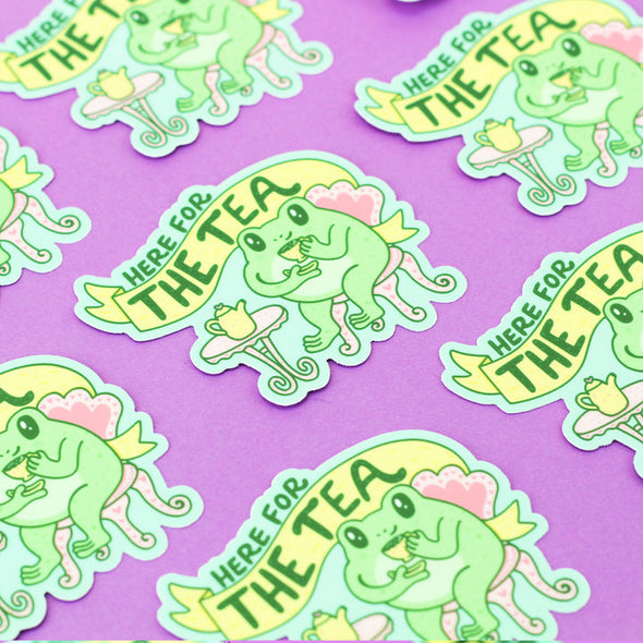 Here For The Tea Frog Vinyl Sticker
