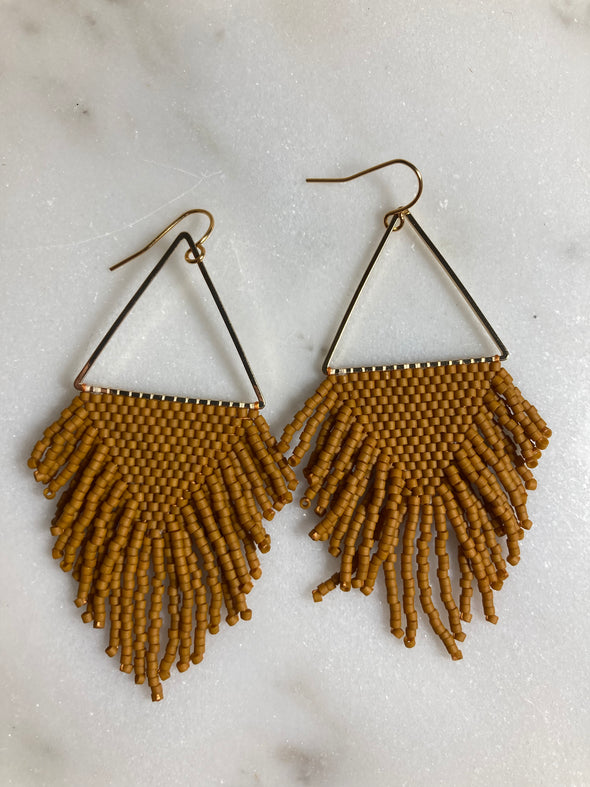 Boho Fringe Earrings- Burnt Orange/Gold