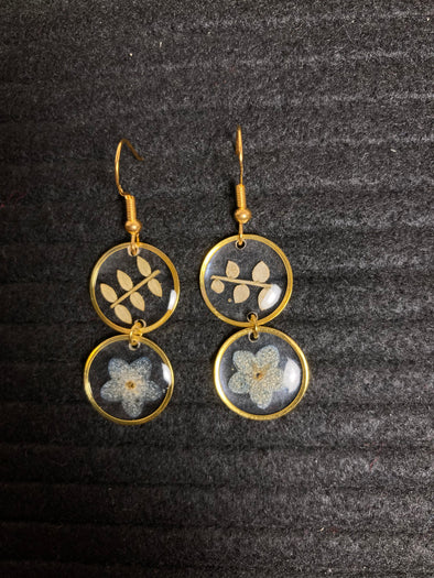Fern + Forget-Me-Not Tiny Circle Earrings