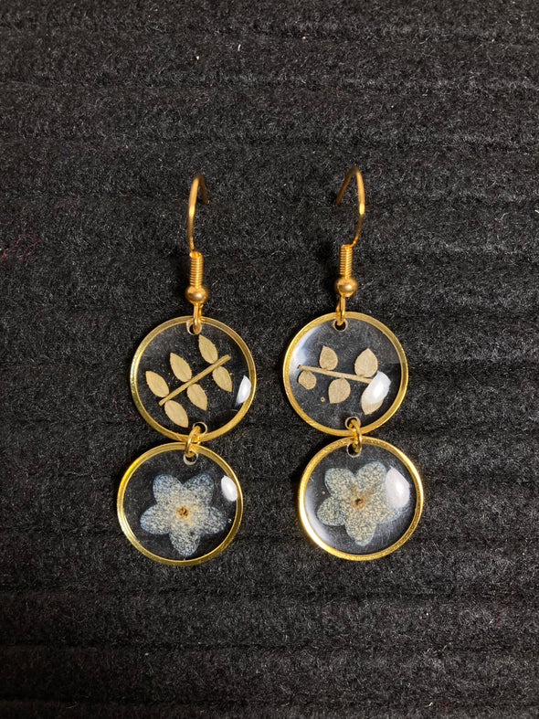 Fern + Forget-Me-Not Tiny Circle Earrings