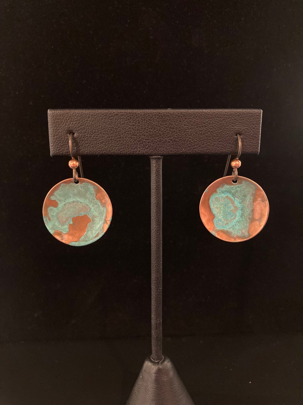 Copper Patina Hammered Disc Earrings