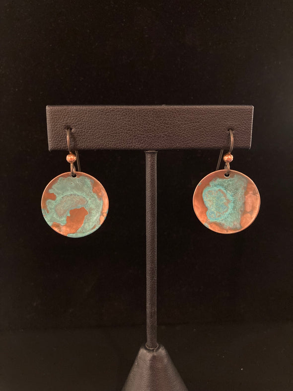 Copper Patina Hammered Disc Earrings