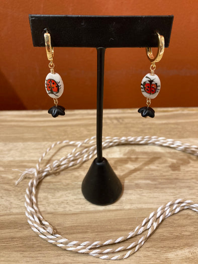 Floral Ceramic Earrings - LadyBug