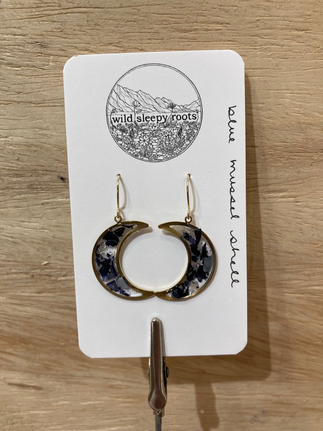 Blue Mussel Shell Moon Earring