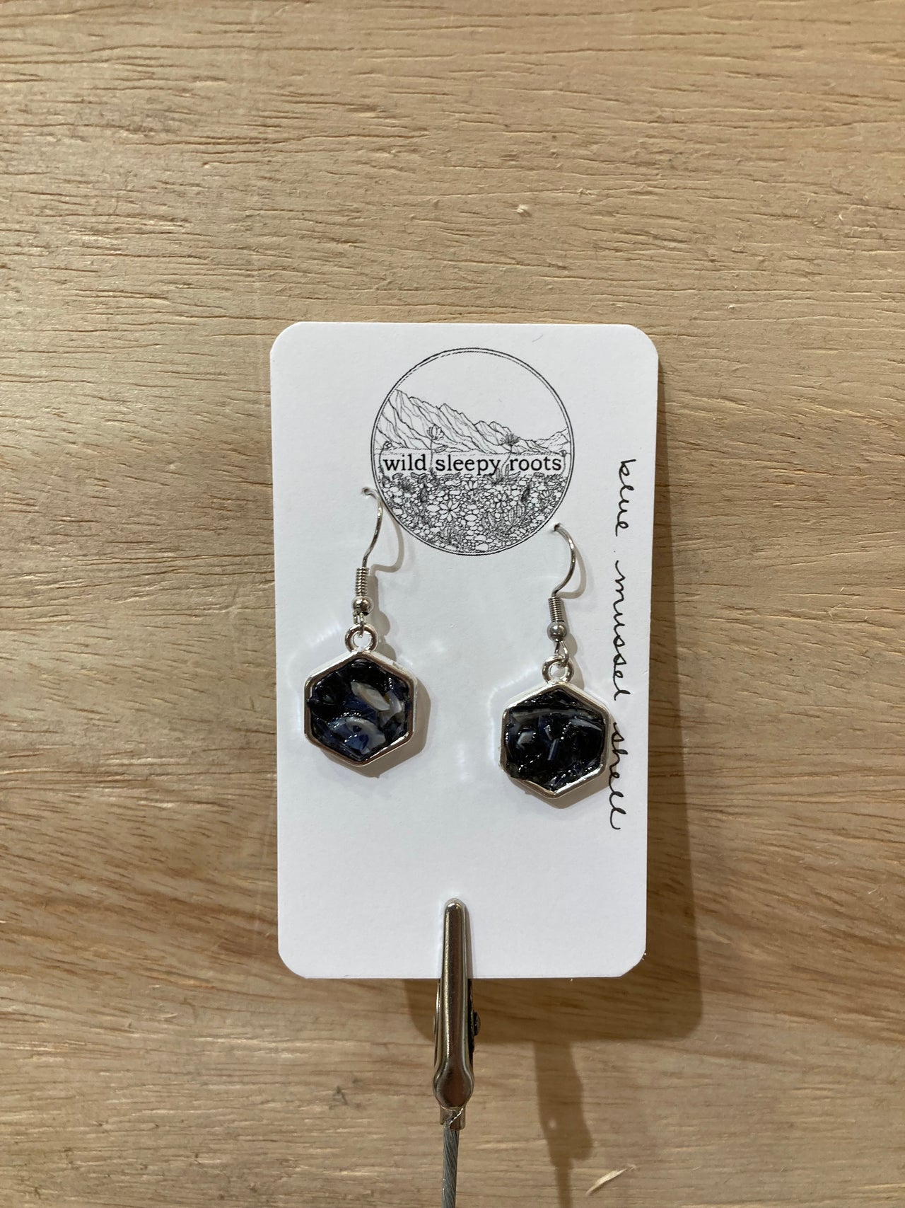 Blue Mussel Shell Hexagon Earring