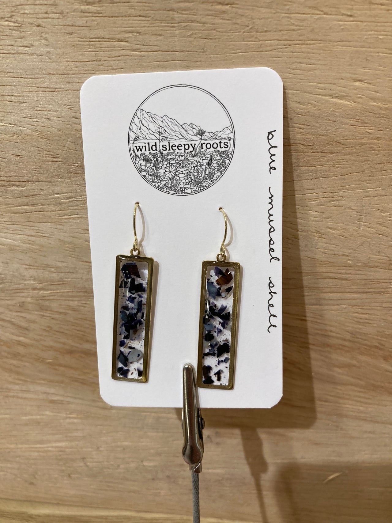 Blue Mussel Shell Long Rectangle Earring