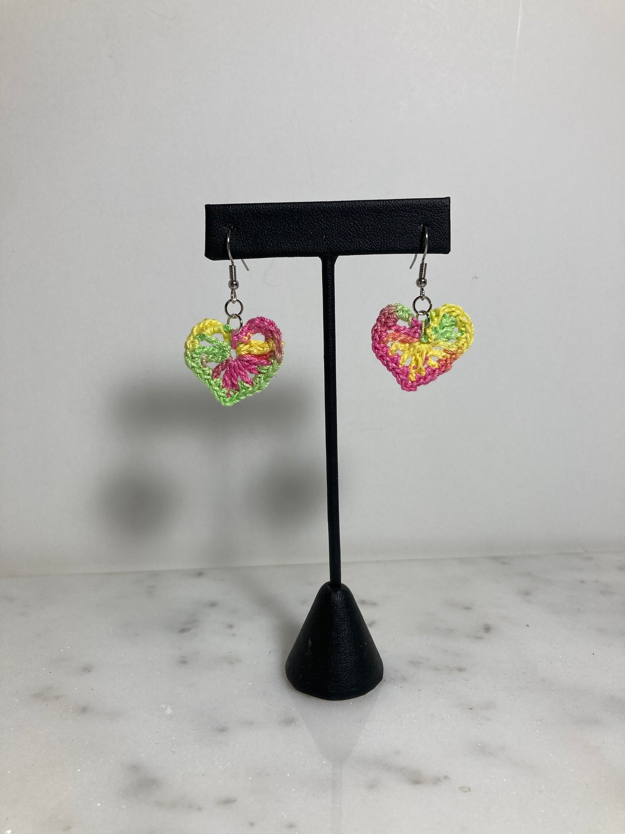 Medium Crocheted Heart Earrings