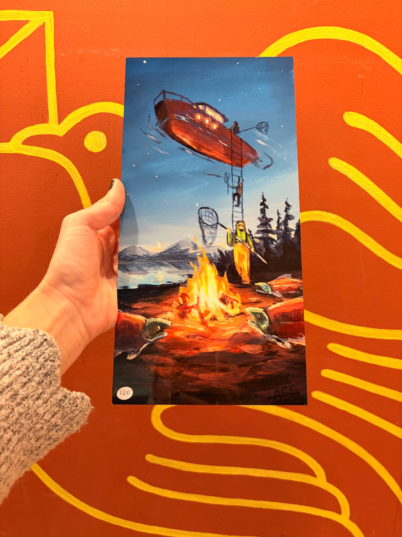 Salmon Camping Metal Print
