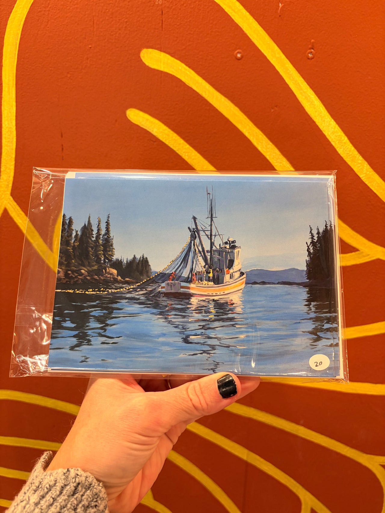Salmon Fishing at Amalga Harbor Greeting Card Pack of 4
