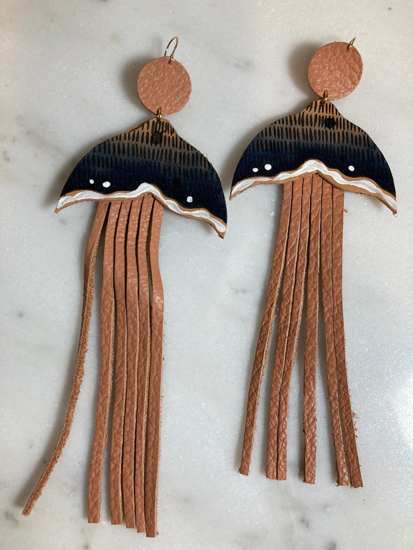 Medium Whale Tail Earrings with Fringe